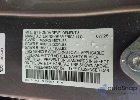 2025 Acura Integra A-Spec Technology z USA, uszkodzony, nr VIN 19UDE4H61SA020159